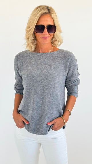 Soho Italian Boatneck Pullover - Dark Gray-140 Sweaters-Italianissimo-Coastal Bloom Boutique, find the trendiest versions of the popular styles and looks Located in Indialantic, FL