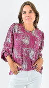 Shimmer & Pleat Blouse-130 Long sleeve top-Jodifl-Coastal Bloom Boutique, find the trendiest versions of the popular styles and looks Located in Indialantic, FL