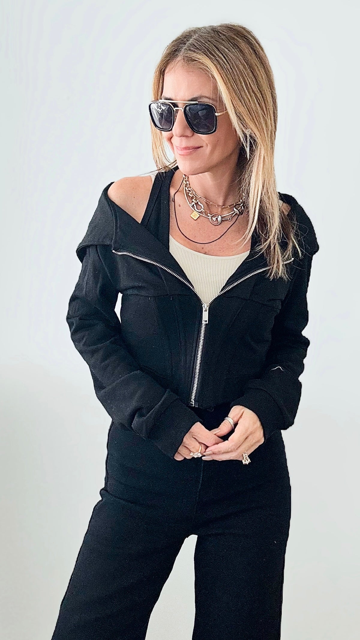 Cool Cropped Hoodie-140 Sweaters-LA' ROS-Coastal Bloom Boutique, find the trendiest versions of the popular styles and looks Located in Indialantic, FL