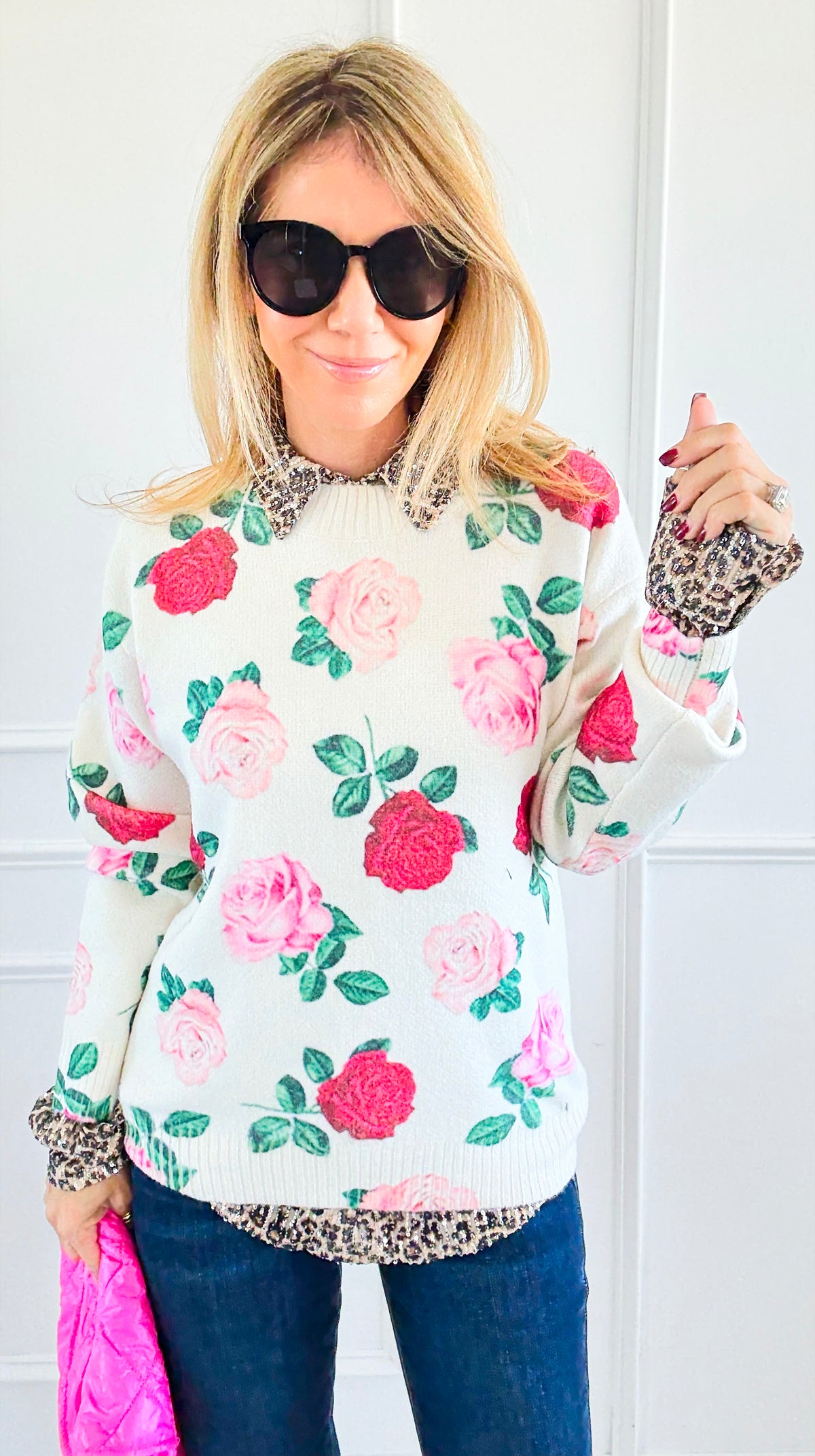Garden Bloom Crew Neck Sweater-140 Sweaters-Vine & Love-Coastal Bloom Boutique, find the trendiest versions of the popular styles and looks Located in Indialantic, FL