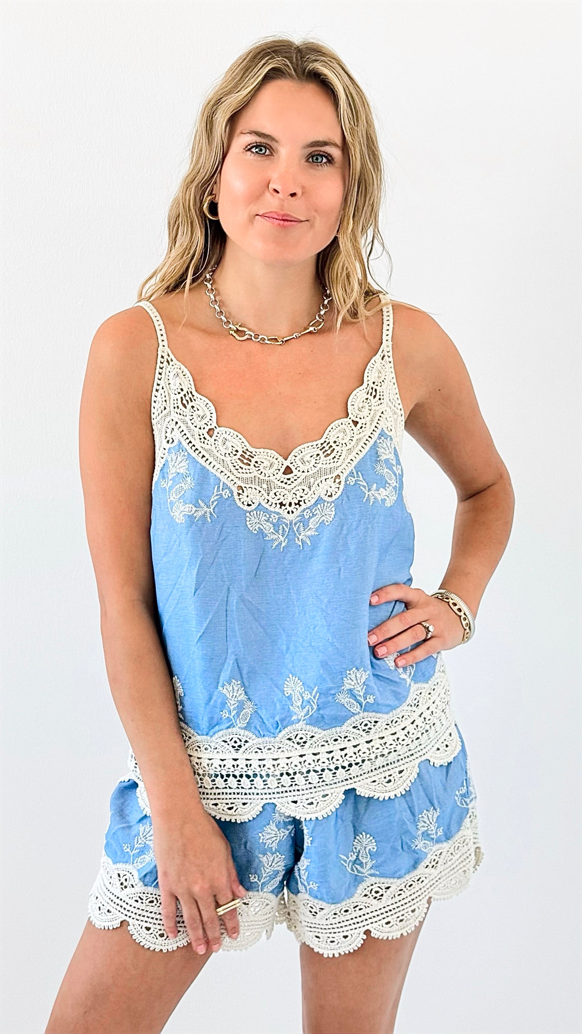 Lace Charm Embroidered Set-210 Loungewear/Sets-MUY MUY FANCY-Coastal Bloom Boutique, find the trendiest versions of the popular styles and looks Located in Indialantic, FL