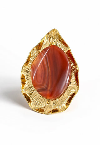 Leaf Teardrop Stone Ring - Copper Swirl Agate