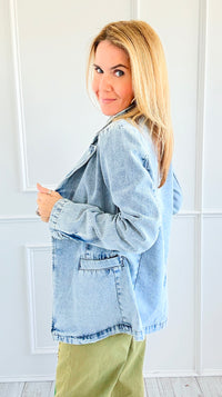 Washed Denim Blazer-160 Jackets-26 INTERNATIONAL-Coastal Bloom Boutique, find the trendiest versions of the popular styles and looks Located in Indialantic, FL