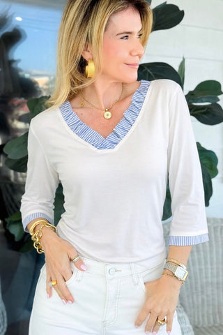 Morning in Marseille V Neck Top