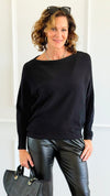 Serene Boatneck Italian Pullover- Black-140 Sweaters-Aute-Coastal Bloom Boutique, find the trendiest versions of the popular styles and looks Located in Indialantic, FL