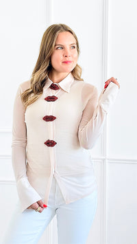 Kiss & Tell Sheer Top - Nude-130 Long Sleeve Tops-La' Ros-Coastal Bloom Boutique, find the trendiest versions of the popular styles and looks Located in Indialantic, FL