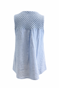 Floral Sequin Patch Italian Linen Sleeveless Top