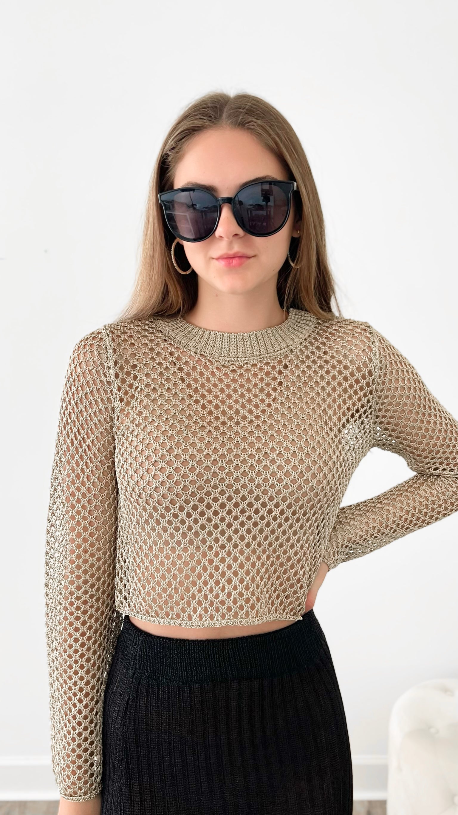 Metallic knit sale crop top