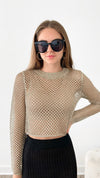 Metallic Knit Crop Top - Gold-130 Long Sleeve Tops-MISS LOVE-Coastal Bloom Boutique, find the trendiest versions of the popular styles and looks Located in Indialantic, FL
