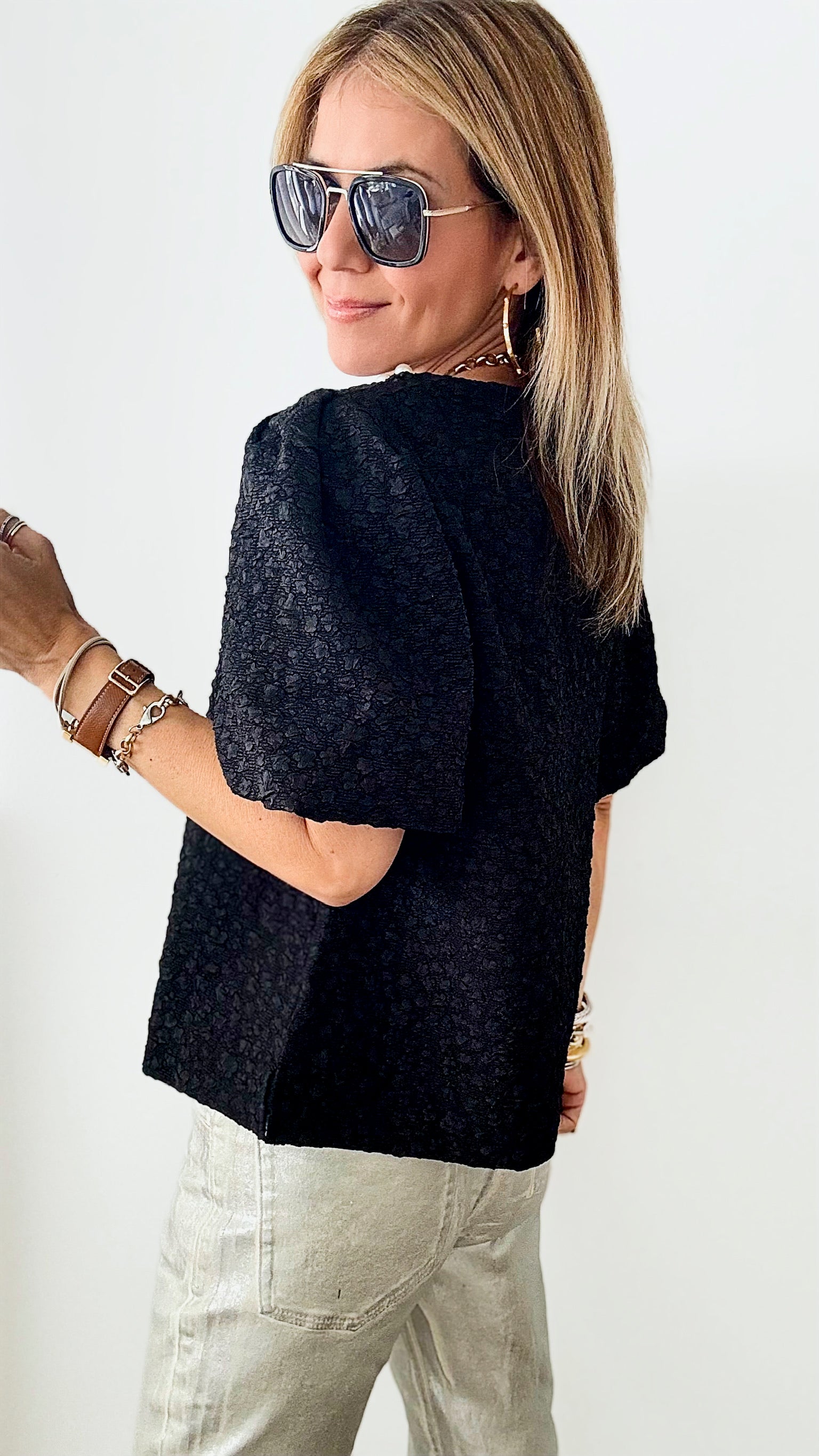 Windelle Textured Top - Black-110 Short Sleeve Tops-Joh Apparel-Coastal Bloom Boutique, find the trendiest versions of the popular styles and looks Located in Indialantic, FL