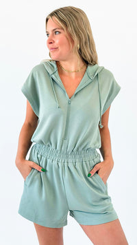 Park Day Zip-Up Romper - Sage Green-200 Dresses/Jumpsuits/Rompers-HYFVE-Coastal Bloom Boutique, find the trendiest versions of the popular styles and looks Located in Indialantic, FL