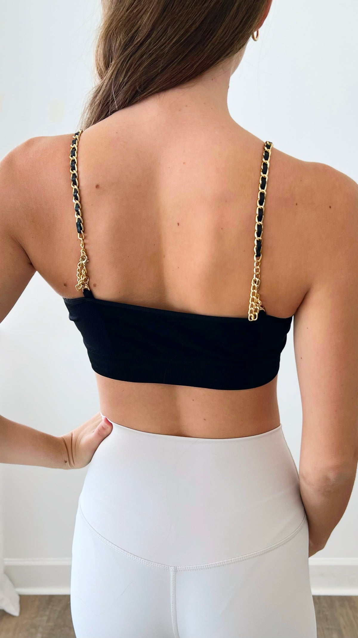 One Size Black/Gold Chain On Black Plunge Bra-220 Intimates-Strap-its-Coastal Bloom Boutique, find the trendiest versions of the popular styles and looks Located in Indialantic, FL