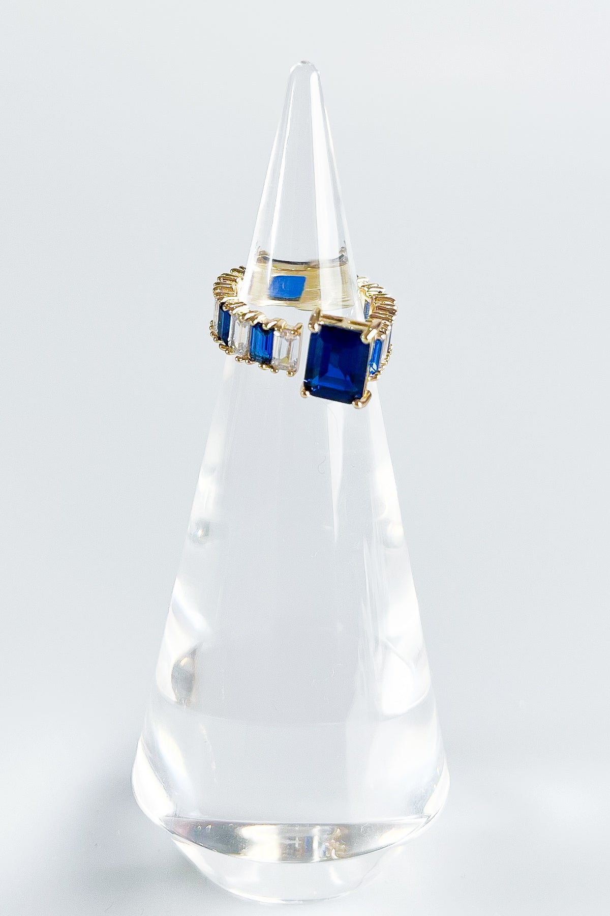 Sterling Silver Sapphire Baguette Adjustable Ring-230 Jewelry-NEWNYC2-Coastal Bloom Boutique, find the trendiest versions of the popular styles and looks Located in Indialantic, FL