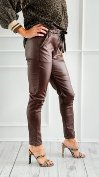 City Lights Faux Leather Italian Jogger - Brown-180 Joggers-Italianissimo/ SEE YOU IN ROME-Coastal Bloom Boutique, find the trendiest versions of the popular styles and looks Located in Indialantic, FL