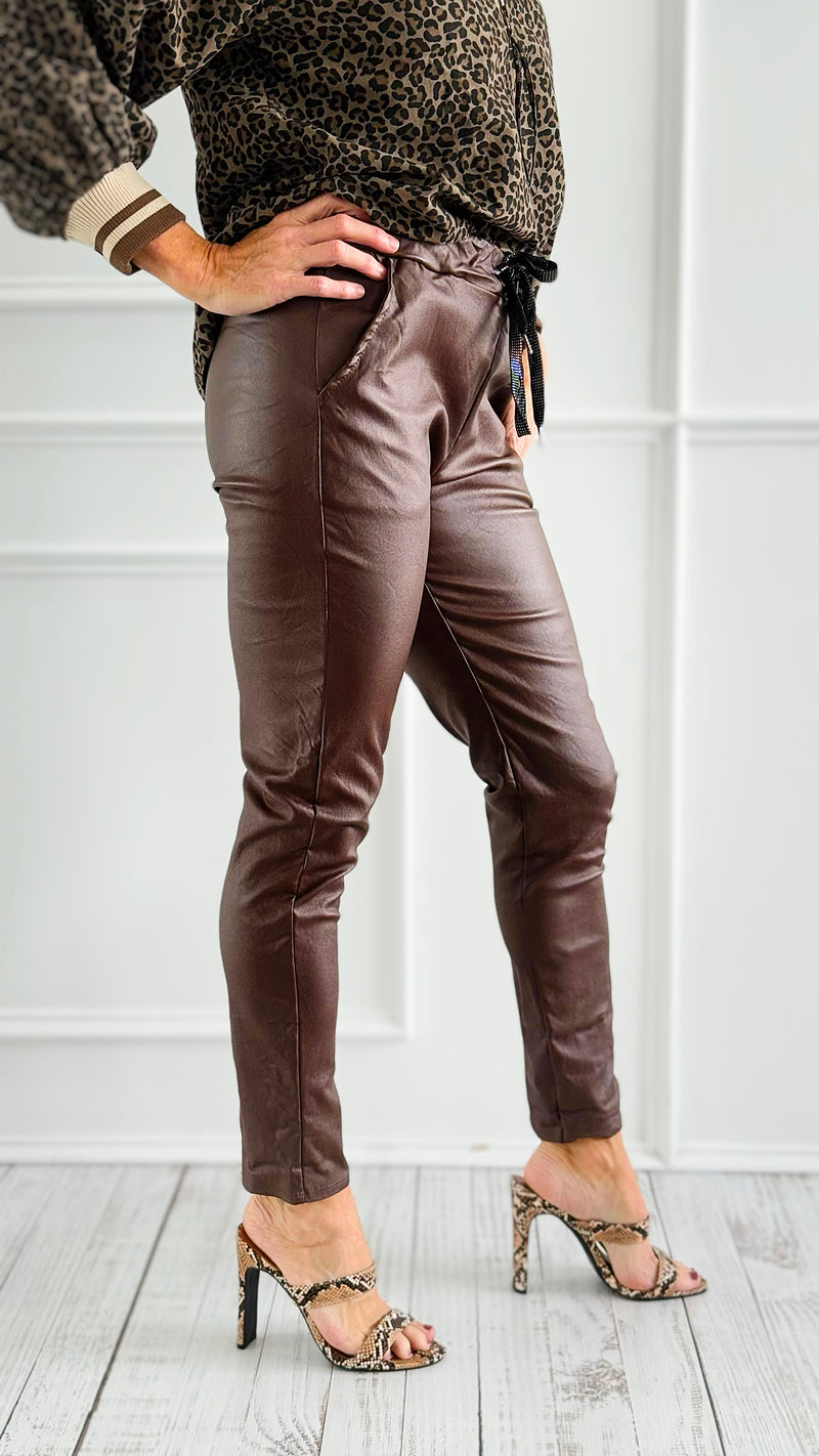 City Lights Faux Leather Italian Jogger - Brown-180 Joggers-Italianissimo/ SEE YOU IN ROME-Coastal Bloom Boutique, find the trendiest versions of the popular styles and looks Located in Indialantic, FL
