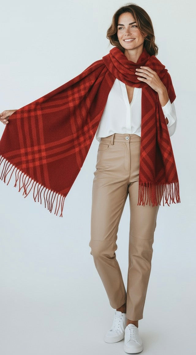 Heritage Check Fringed Wrap-260 Other Accessories-NYW-Coastal Bloom Boutique, find the trendiest versions of the popular styles and looks Located in Indialantic, FL