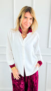 Midnight Contrast Button Down Top - Ivory Wine-130 Long sleeve top-Must Have-Coastal Bloom Boutique, find the trendiest versions of the popular styles and looks Located in Indialantic, FL