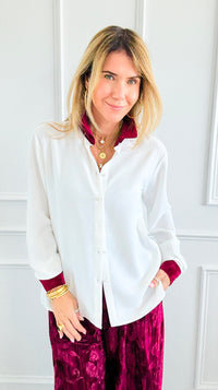 Midnight Contrast Button Down Top - Ivory Wine-130 Long sleeve top-Must Have-Coastal Bloom Boutique, find the trendiest versions of the popular styles and looks Located in Indialantic, FL