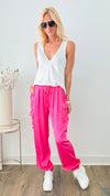 Luxe Look Italian Cargo Joggers - Fuchsia-170 Bottoms-Italianissimo-Coastal Bloom Boutique, find the trendiest versions of the popular styles and looks Located in Indialantic, FL