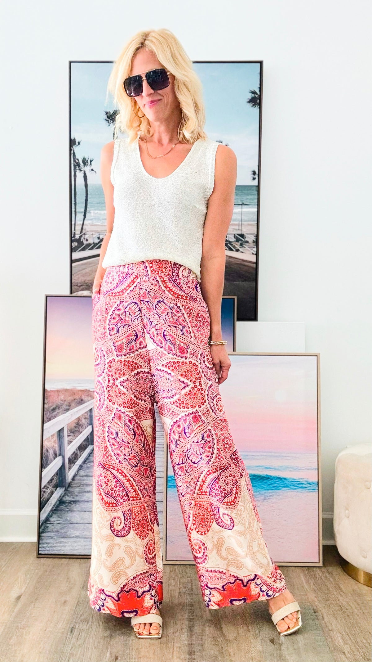 Paisley Printed Straight Leg Pants-170 Bottoms-EESOME-Coastal Bloom Boutique, find the trendiest versions of the popular styles and looks Located in Indialantic, FL