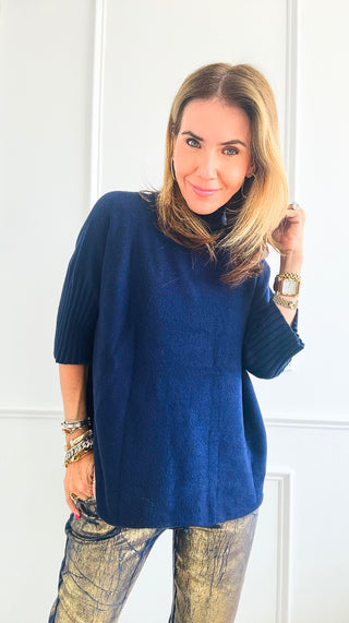 Break Free Italian Sweater Top - Navy-140 Sweaters-Italianissimo-Coastal Bloom Boutique, find the trendiest versions of the popular styles and looks Located in Indialantic, FL