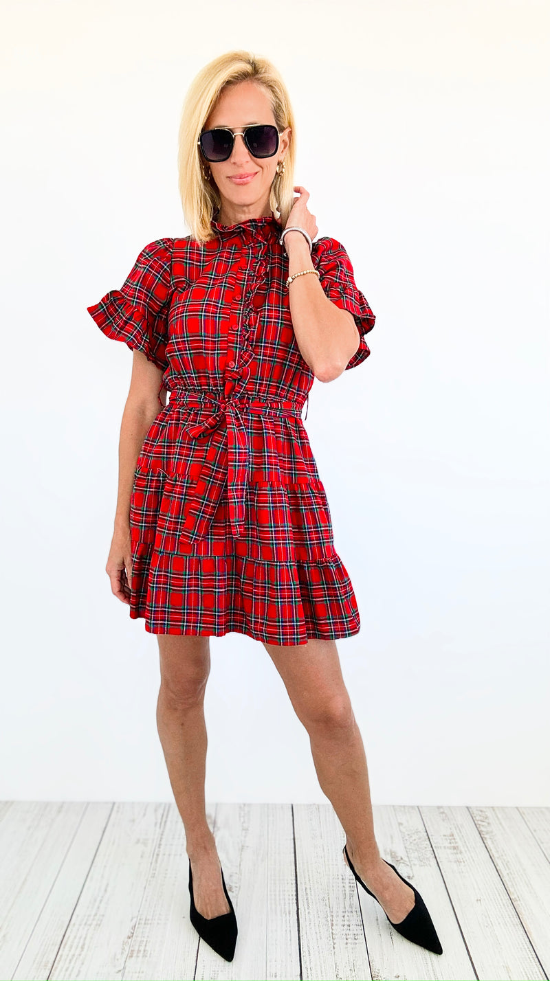 Festive Plaid Flutter Dress-200 dresses/jumpsuits/rompers-SUGARLIPS-Coastal Bloom Boutique, find the trendiest versions of the popular styles and looks Located in Indialantic, FL