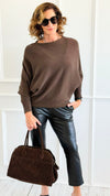 Serene Boatneck Italian Pullover- Brown-140 Sweaters-Aute-Coastal Bloom Boutique, find the trendiest versions of the popular styles and looks Located in Indialantic, FL