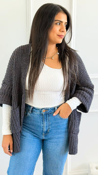 Cuff & Comfort Chenille Cardigan-Ink Charcoal-150 Cardigans/Layers-POL-Coastal Bloom Boutique, find the trendiest versions of the popular styles and looks Located in Indialantic, FL