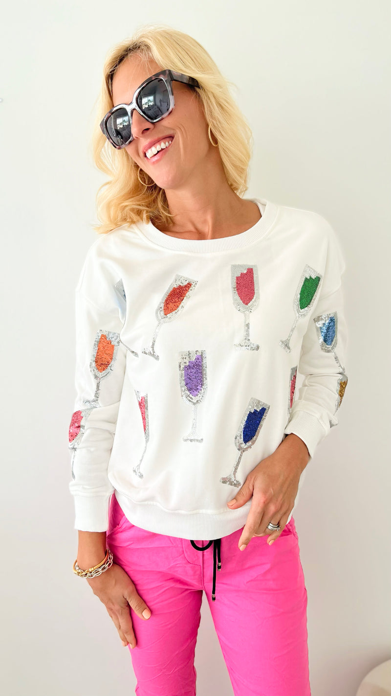 All Over Wine Sweatshirt - White-130 Long Sleeve Tops-Why Dress-Coastal Bloom Boutique, find the trendiest versions of the popular styles and looks Located in Indialantic, FL