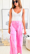 Mineral Wash Drawnstring Wide Pant - Bubblegum Pink-170 Bottoms-j.her-Coastal Bloom Boutique, find the trendiest versions of the popular styles and looks Located in Indialantic, FL