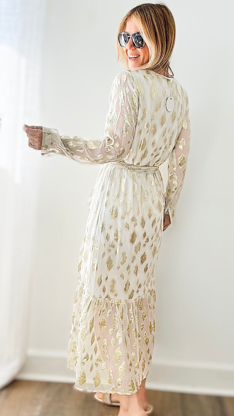Metallic Spotted Wrap Maxi Dress - Ivory-200 Dresses/Jumpsuits/Rompers-en creme-Coastal Bloom Boutique, find the trendiest versions of the popular styles and looks Located in Indialantic, FL