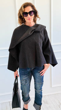 Modern & Elegance Italian Shawl Jacket- Black-150 Cardigans/Layers-SEE YOU IN ROME-Coastal Bloom Boutique, find the trendiest versions of the popular styles and looks Located in Indialantic, FL