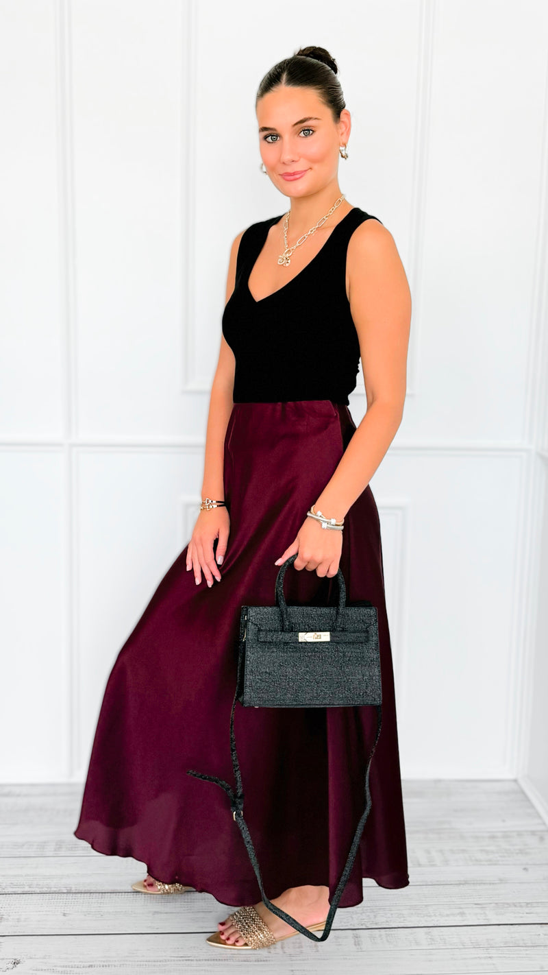 Isabella Italian Skirt- Wine-170 Bottoms-SEE YOU IN ROME-Coastal Bloom Boutique, find the trendiest versions of the popular styles and looks Located in Indialantic, FL