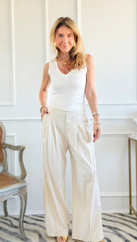 Fringe Line Wide Leg Pants - Oatmeal