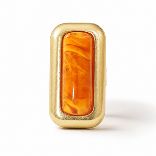 Rectangular Natural Stone Stretch Ring - Mustard/Gold