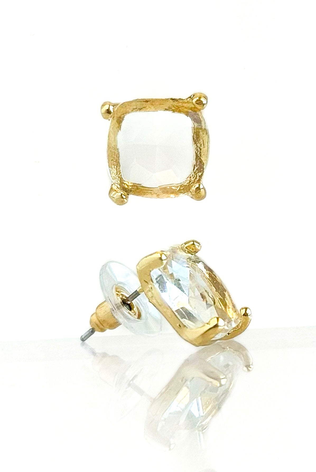 Cushion Stone Stud Evening Earrings - Clear Gold-230 Jewelry-NYW-Coastal Bloom Boutique, find the trendiest versions of the popular styles and looks Located in Indialantic, FL