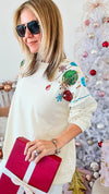 Festive Ornaments Embroidered Sequins Sweatshirt-130 Long sleeve top-BIBI-Coastal Bloom Boutique, find the trendiest versions of the popular styles and looks Located in Indialantic, FL