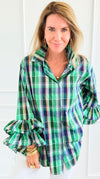 Tartan Ruffle Bell Sleeve Italian Blouse-170 Bottoms-TATTOO Z-Coastal Bloom Boutique, find the trendiest versions of the popular styles and looks Located in Indialantic, FL