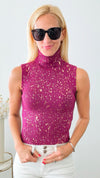 Turtleneck Speckled Italian Tank - Magenta /Gold-100 Sleeveless Tops-Italianissimo-Coastal Bloom Boutique, find the trendiest versions of the popular styles and looks Located in Indialantic, FL