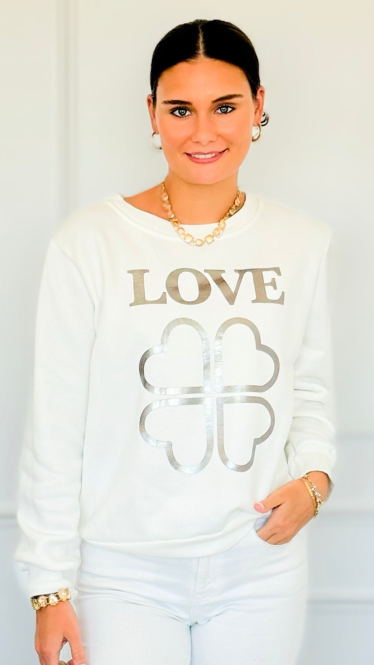 Lucky In Love Italian Sweatshirt-110 Long Sleeve Tops-Italianissimo-Coastal Bloom Boutique, find the trendiest versions of the popular styles and looks Located in Indialantic, FL
