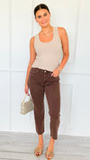 Washed Edge Cropped Jeans - Brown-190 Denim-Zenana-Coastal Bloom Boutique, find the trendiest versions of the popular styles and looks Located in Indialantic, FL