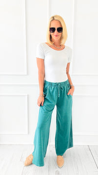 French Terry Pigment-Dyed Pants - Teal-170 Bottoms-Zenana-Coastal Bloom Boutique, find the trendiest versions of the popular styles and looks Located in Indialantic, FL