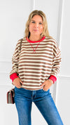 Sweet Latte Stripe Cuff Top-130 Long Sleeve Tops-Fate Inc-Coastal Bloom Boutique, find the trendiest versions of the popular styles and looks Located in Indialantic, FL