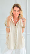 Laguna Shimmer Top - Oatmeal-110 Short Sleeve Tops-Jodifl-Coastal Bloom Boutique, find the trendiest versions of the popular styles and looks Located in Indialantic, FL