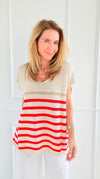 Sailor Stripe Italian Vest- Red-100 Sleeveless Tops-LY PARIS-Coastal Bloom Boutique, find the trendiest versions of the popular styles and looks Located in Indialantic, FL