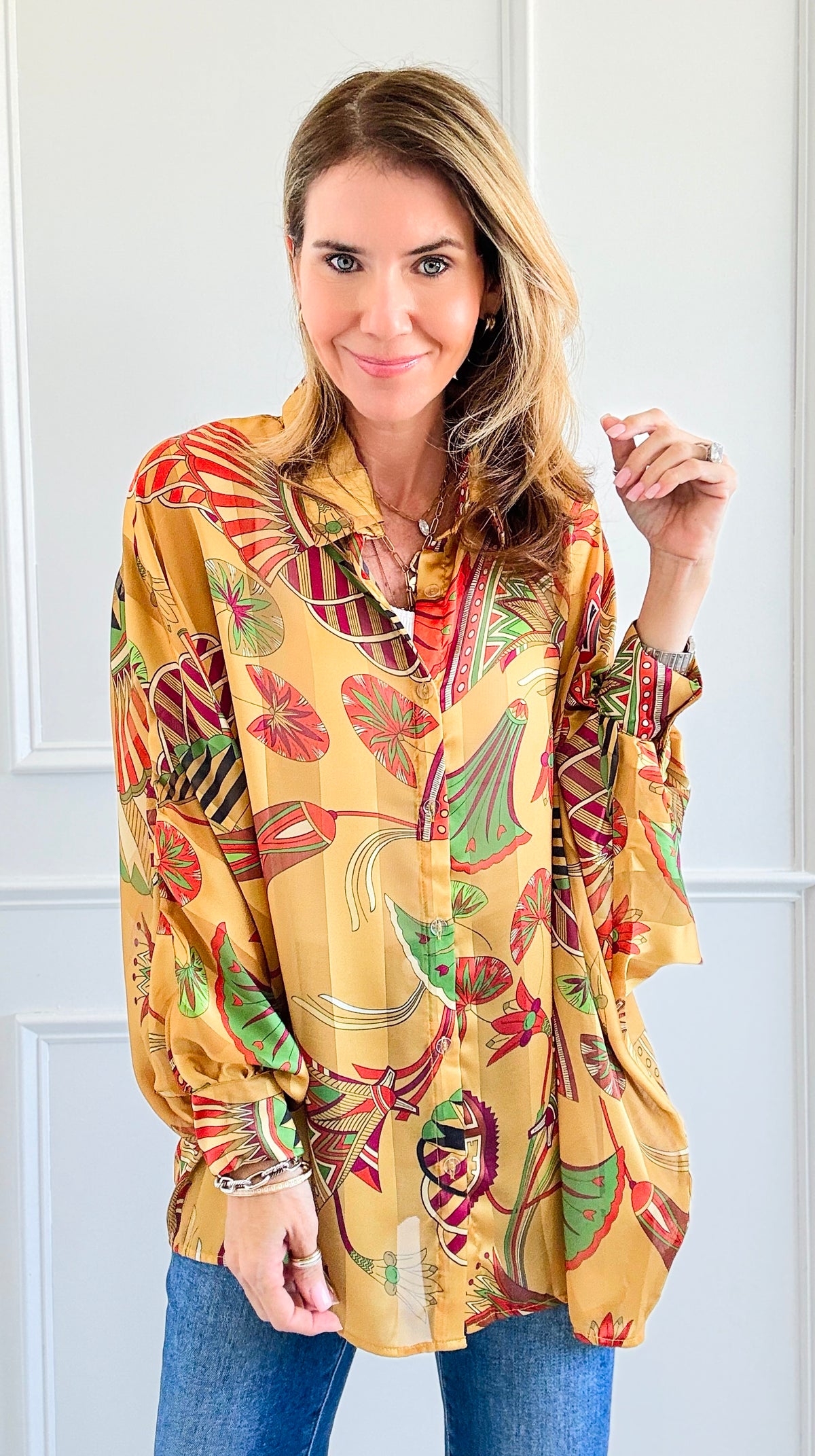 Botanical Dream Button-Up Top-130 Long Sleeve Tops-Rousseau-Coastal Bloom Boutique, find the trendiest versions of the popular styles and looks Located in Indialantic, FL