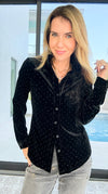 Midnight Stardust Velvet Blouse-130 Long Sleeve Tops-Must Have-Coastal Bloom Boutique, find the trendiest versions of the popular styles and looks Located in Indialantic, FL