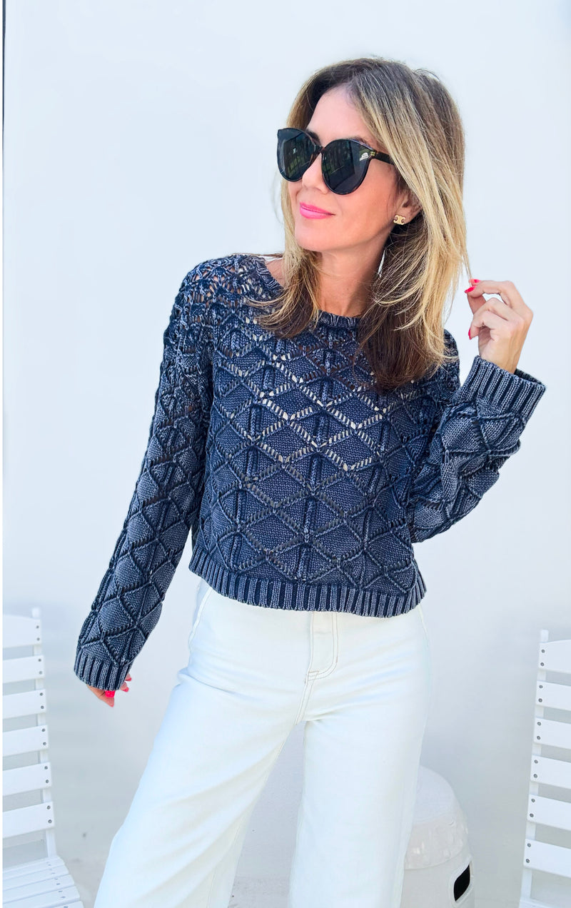 Crochet Round Neck Sweater-130 Long Sleeve Tops-EESOME-Coastal Bloom Boutique, find the trendiest versions of the popular styles and looks Located in Indialantic, FL