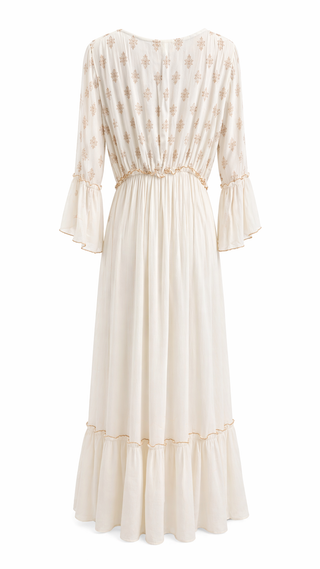 Cream Boho Embroidered Tassel Maxi Dress