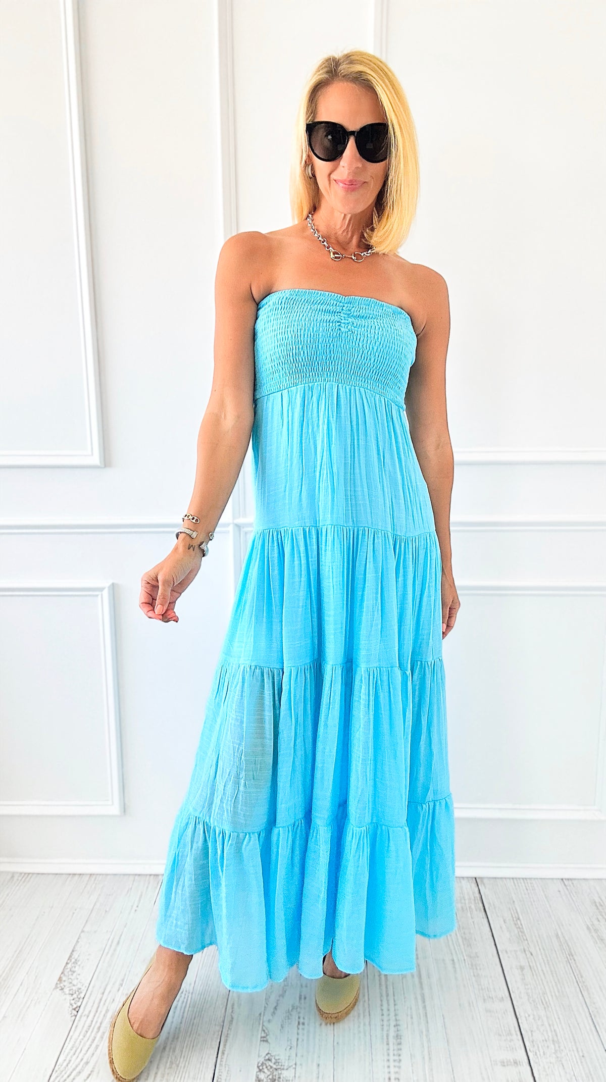 Tiered Strapless Maxi Dress Blue-200 Dresses/Jumpsuits/Rompers-HYFVE-Coastal Bloom Boutique, find the trendiest versions of the popular styles and looks Located in Indialantic, FL